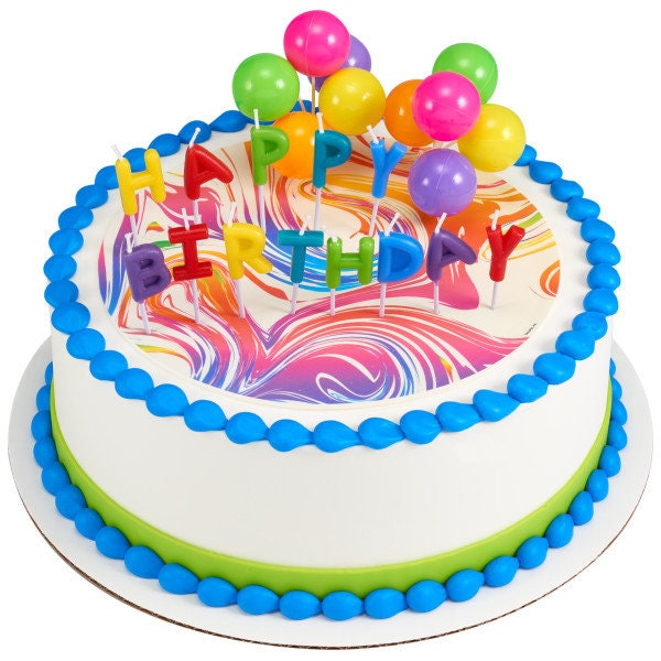 HAPPY BIRTHDAY NEON Candles Balloons Cupcake Cake Toppers for Party Decoration Craft Supply