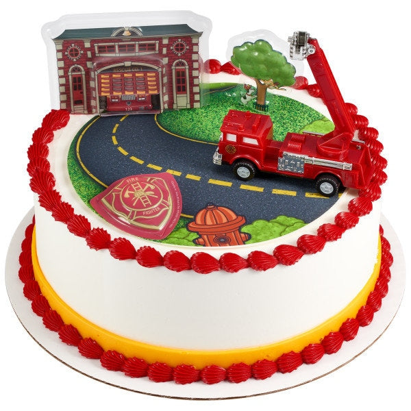 FIRE TRUCK & STATION Cake Topper Ladder Firefighter Badge Cake Decoration Birthday Decoset Craft Supply