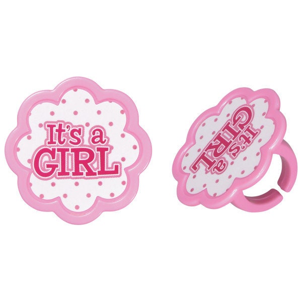 12 IT'S A GIRL Cupcake Rings Cake Toppers for Pink Baby Shower Reveal Party Decoration