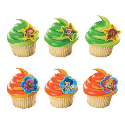 12 BUBBLE GUPPIES Cupcake Rings Gil, Molly and Gang Cake Toppers Birthday Party Decoration Craft Supply