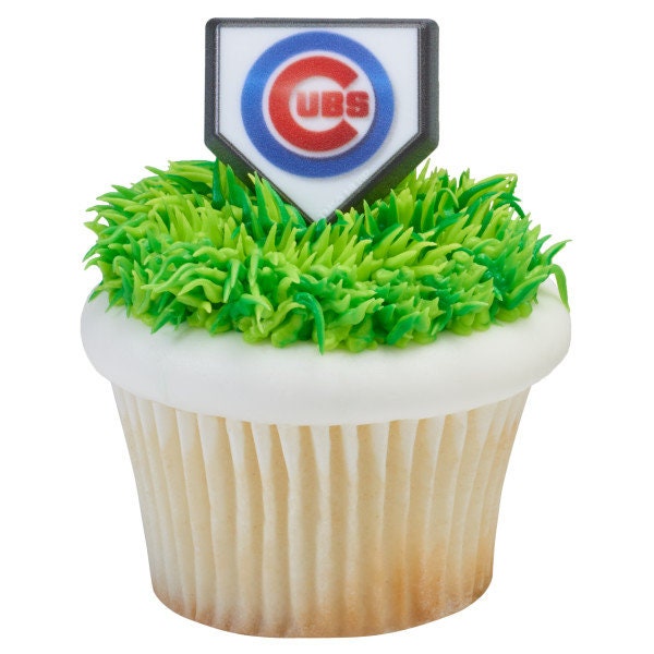 12 CHICAGO CUBS Cupcake Rings MLB Home Plate Cake Toppers for Birthday Party Decoration Craft Supply