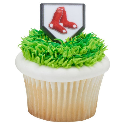12 BOSTON RED SOX Cupcake Rings Mlb Home Plate Cake Toppers for Birthday Party Decoration Craft Supply