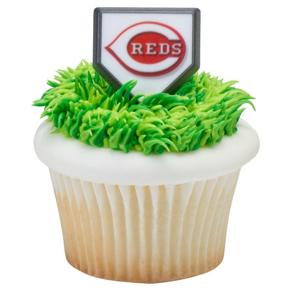 12 CINCINNATI REDS Cupcake Rings MLB Home Plate Cake Toppers for Birthday Party Decoration Craft Supply