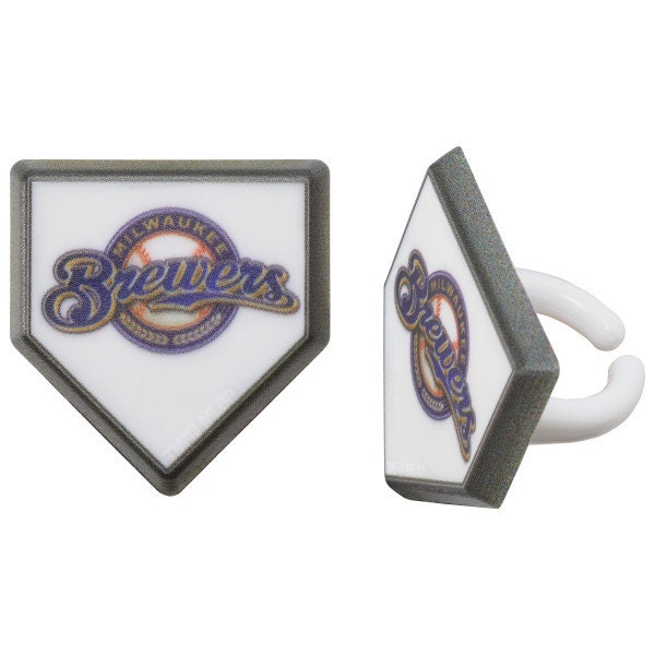 12 MILWAUKEE BREWERS Cupcake Rings MLB Home Plate Cake Toppers for Birthday Party Decoration Craft Supply