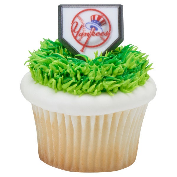 12 NEW YORK YANKEES Cupcake Rings Mlb Home Plate Cake Toppers for Birthday Party Decoration Craft Supply