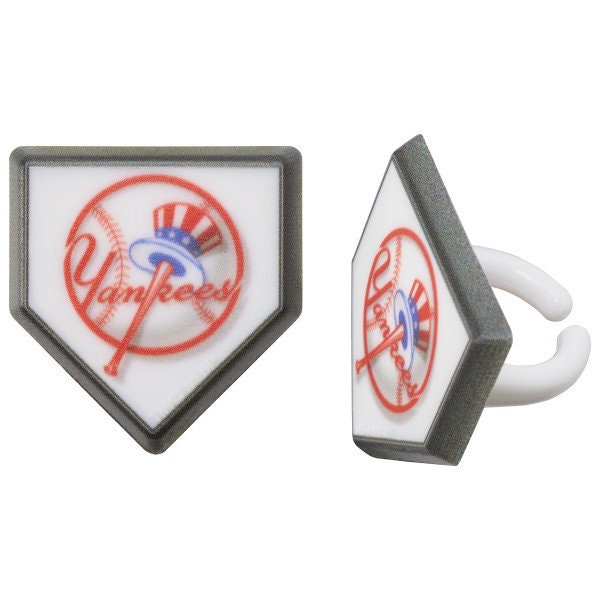 12 NEW YORK YANKEES Cupcake Rings Mlb Home Plate Cake Toppers for Birthday Party Decoration Craft Supply