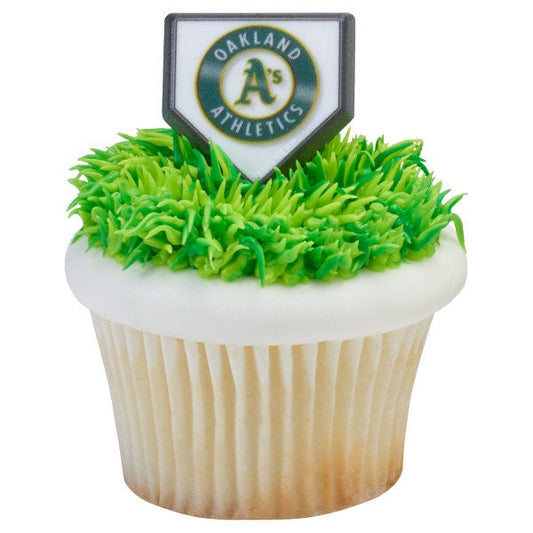 12 OAKLAND ATHLETICS Cupcake Rings MLB Home Plate Cake Toppers for Birthday Party Decoration Craft Supply