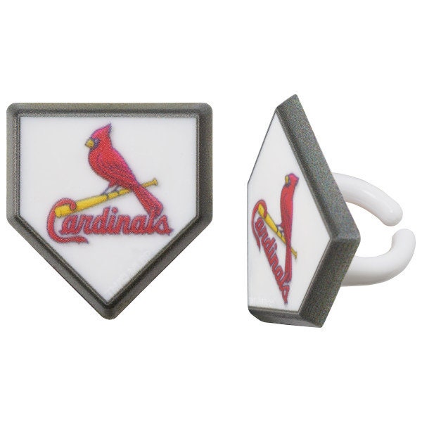 12 ST. LOUIS CARDINALS Cupcake Rings Mlb Home Plate Cake Toppers for Birthday Party Decoration Craft Supply