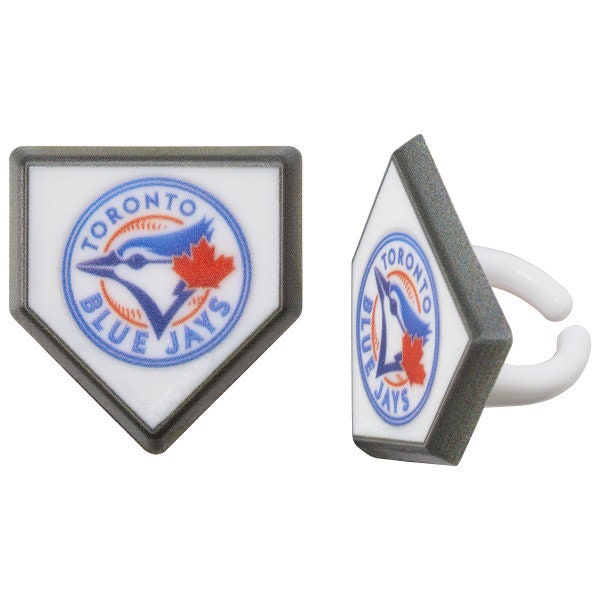 12 TORONTO BLUE JAYS Cupcake Rings Mlb Home Plate Cake Toppers for Birthday Party Decoration Craft Supply