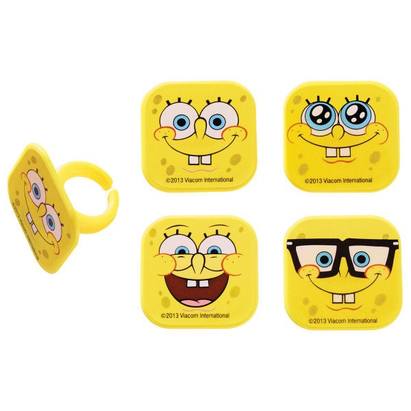 12 SPONGEBOB SQUAREPANTS Cupcake Rings Mood Faces Cake Toppers Birthday Party Decoration