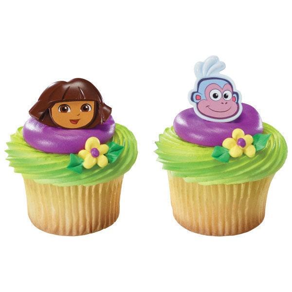 12 DORA THE EXPLORER Cupcake Rings Dora and Boots Cake Toppers Birthday Party Decoration Craft Supply