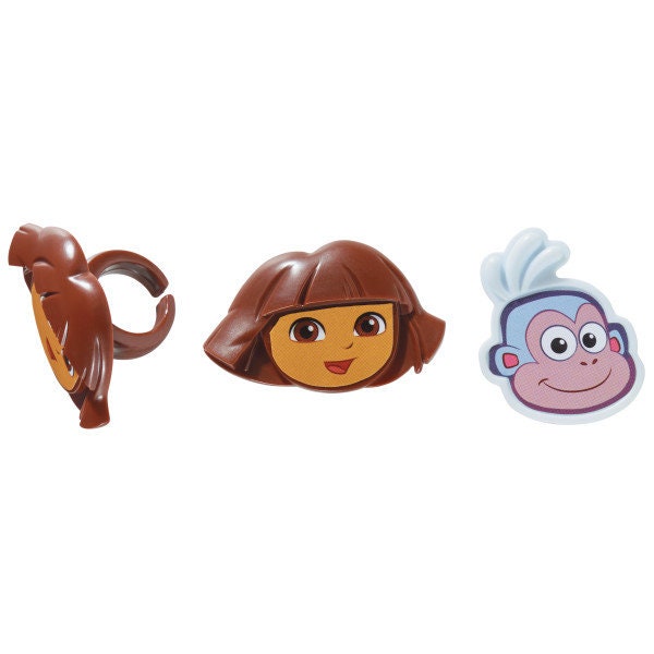 12 DORA THE EXPLORER Cupcake Rings Dora and Boots Cake Toppers Birthday Party Decoration Craft Supply