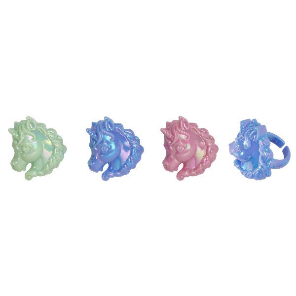 12 UNICORN Cupcake Rings Cake Toppers Fantasy Horse Iridescent Birthday Party Decoration Craft Supply