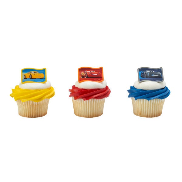 CARS 3 Movie Cupcake Rings (12) Nex-Gen Racers Cake Toppers for Birthday Party Decoration Craft Supply