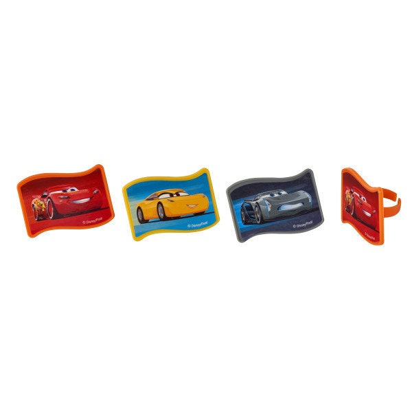 CARS 3 Movie Cupcake Rings (12) Nex-Gen Racers Cake Toppers for Birthday Party Decoration