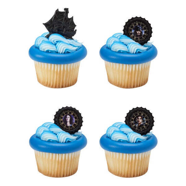 12 PIRATES OF CARIBBEAN Cupcake Rings Pirates Life Ship Compass Cake Toppers for Birthday Party Decoration Craft Supply