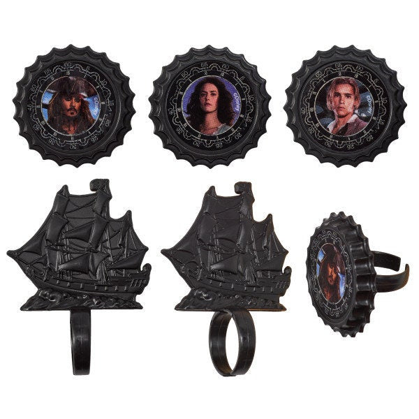 12 PIRATES OF CARIBBEAN Cupcake Rings Pirates Life Ship Compass Cake Toppers for Birthday Party Decoration Craft Supply