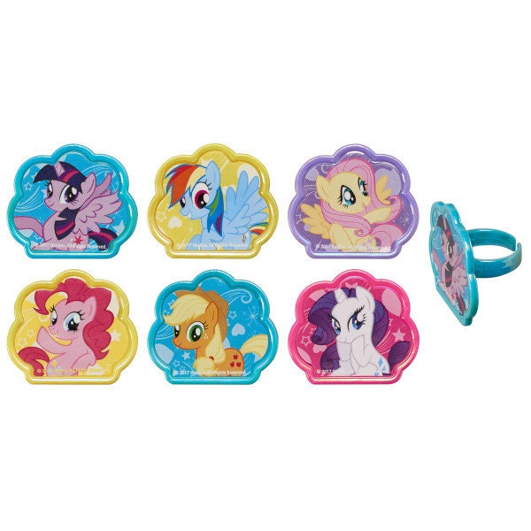 12 MY LITTLE PONY Cupcake Rings Cutie Beauty Cake Toppers Birthday Party Decoration Craft Supply