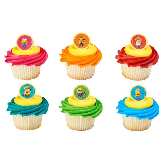 12 MINIONS DESPICABLE ME Cupcake Rings Mayhem Cake Toppers Birthday Party Decoration