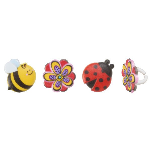 12 SPRING HAS BLOSSOMED Cupcake Rings Bee Lady Bug Spring Daisy Floral Garden Cake Toppers Party Decoration