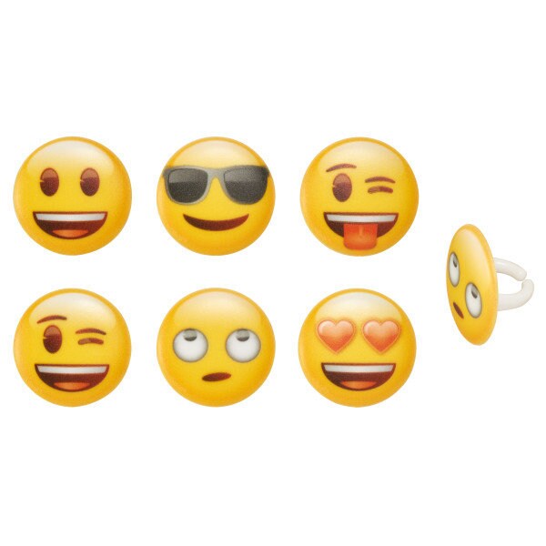 12 EMOJI Cupcake Rings Icons Faces Cake Toppers Birthday Party Decoration Craft Supply