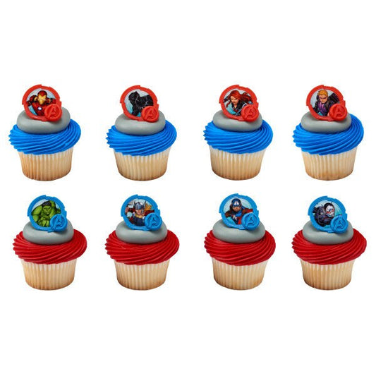 MARVEL AVENGERS Cupcake Rings (12) Mightiest Heroes Hulk Thor Iron Man Cake Toppers Birthday Party Decoration Craft Supply