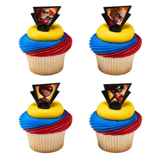 12 INCREDIBLES Cupcake Rings Dynamic Family Superhero Movie Cake Toppers Birthday Party Decoration
