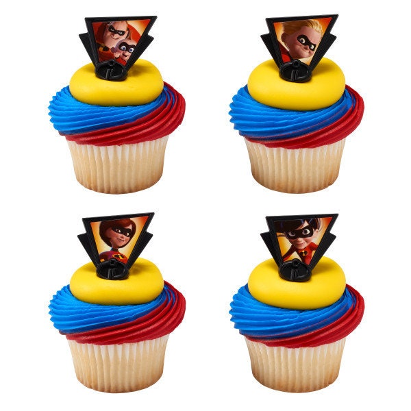 12 INCREDIBLES Cupcake Rings Dynamic Family Superhero Movie Cake Toppers Birthday Party Decoration Craft Supply
