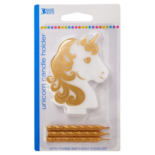 GOLDEN UNICORN Candle and Holder Fantasy Mane Mystical Cupcake Rainbow Cake Toppers for Birthday Party Decoration Craft Supply