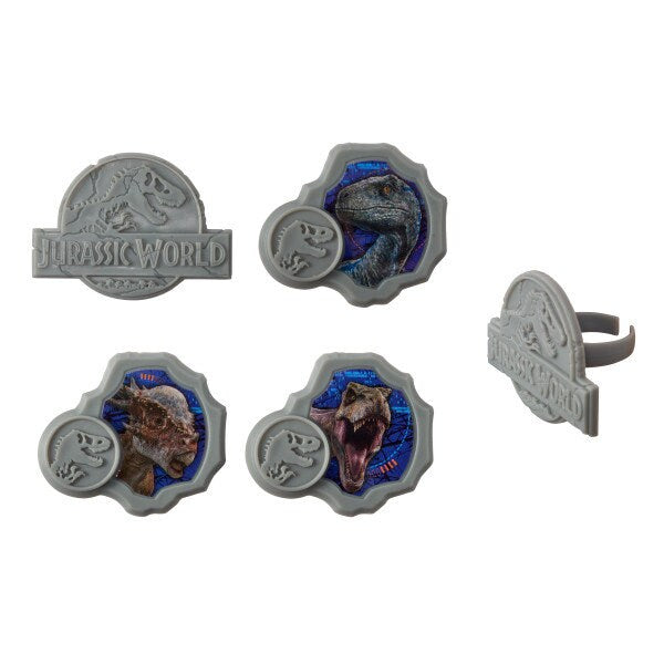 JURASSIC WORLD Cupcake Rings (12) Fallen Kingdom Dinosaur Movie Cake Toppers Birthday Party Decoration Craft Supply