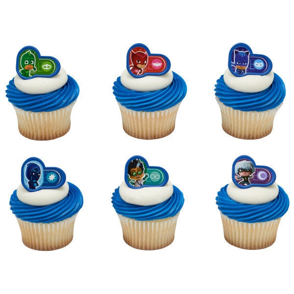 PJ MASKS Cupcake Rings (12) Heroes and Villains Cake Toppers Birthday Party Decoration Craft Supply