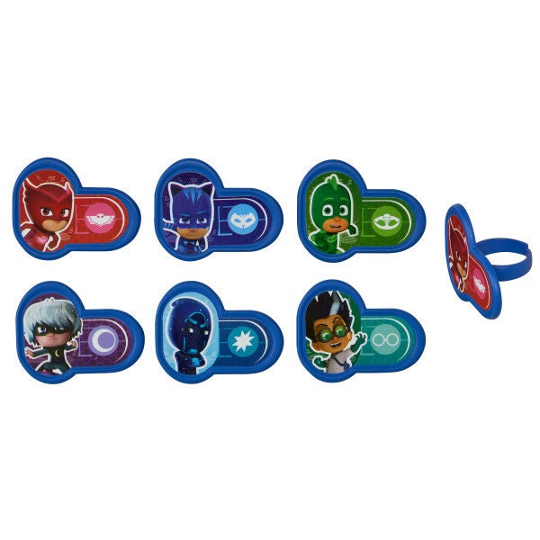 PJ MASKS Cupcake Rings (12) Heroes and Villains Cake Toppers Birthday Party Decoration Craft Supply