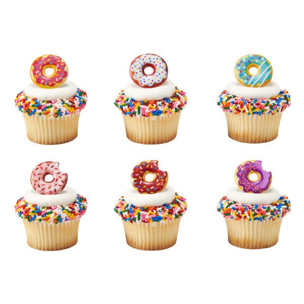 DONUT ASSORTMENT Cupcake Rings (12) Cake Toppers Birthday Party Decoration Craft Supply