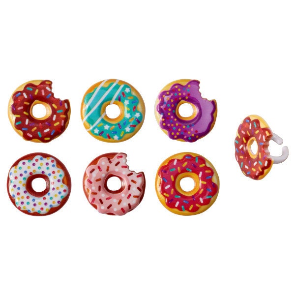 DONUT ASSORTMENT Cupcake Rings (12) Cake Toppers Birthday Party Decoration Craft Supply