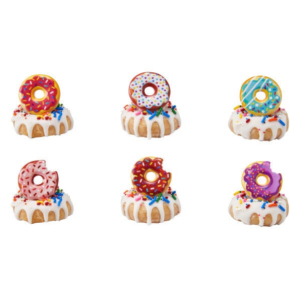 DONUT ASSORTMENT Cupcake Rings (12) Cake Toppers Birthday Party Decoration Craft Supply