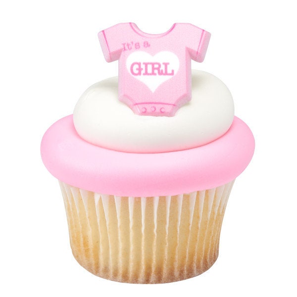 12 IT'S A GIRL Cupcake Rings Baby Shower Gender Reveal Girl Cake Toppers Party Decoration Craft Supply