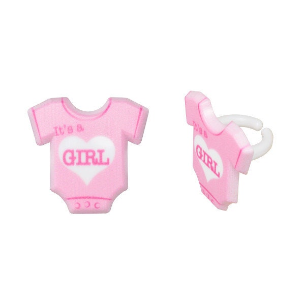 12 IT'S A GIRL Cupcake Rings Baby Shower Gender Reveal Girl Cake Toppers Party Decoration Craft Supply