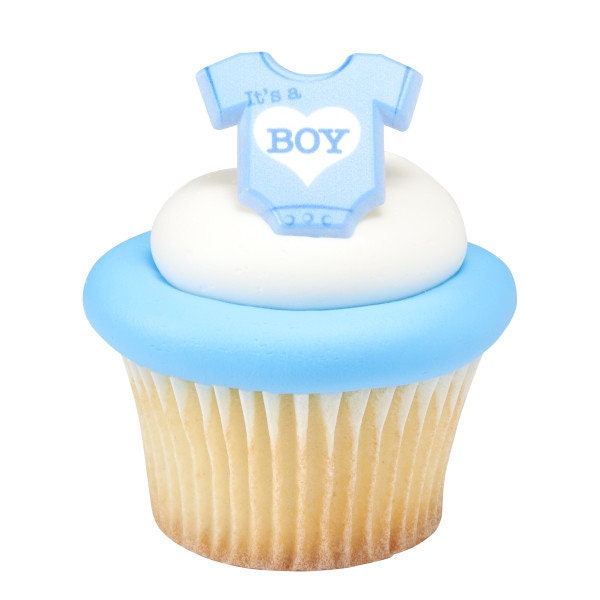 12 IT'S A BOY Cupcake Rings Baby Shower Gender Reveal Boy Cake Toppers Party Decoration Craft Supply