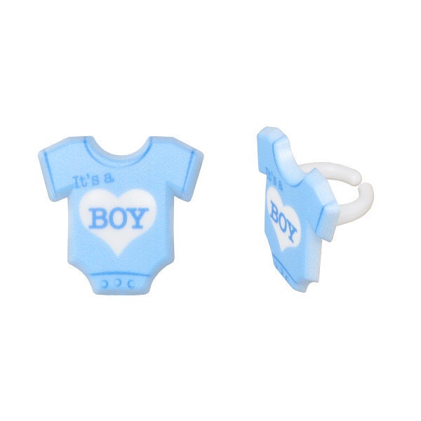 12 IT'S A BOY Cupcake Rings Baby Shower Gender Reveal Boy Cake Toppers Party Decoration Craft Supply