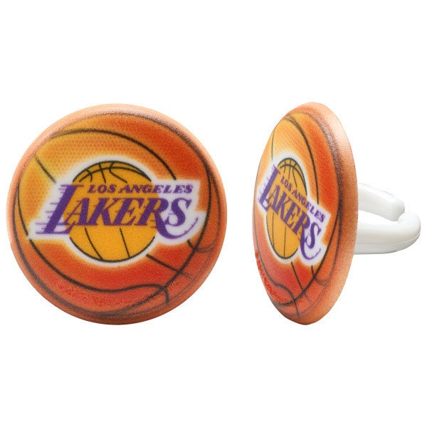 12 LA LAKERS Cupcake Rings NBA Los Angeles Cake Toppers for Birthday Party Decoration Craft Supply