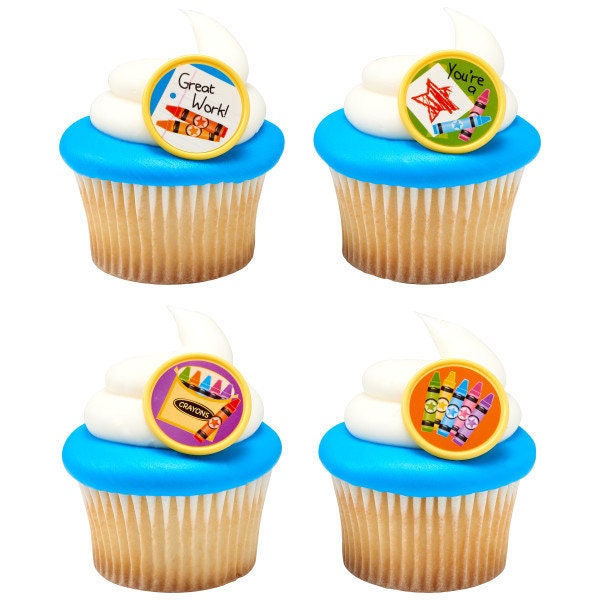 12 CRAYONS SCHOOL Cupcake Rings Teacher Kids Cake Toppers Birthday Party Decoration Picks