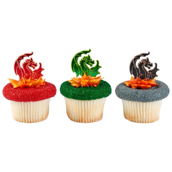 12 DRAGON ASSORTMENT Cupcake Picks Castle Fantasy Cake Toppers Birthday Party Decoration Craft Supply