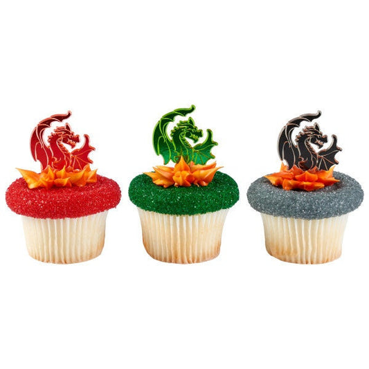 12 DRAGON ASSORTMENT Cupcake Picks Castle Fantasy Cake Toppers Birthday Party Decoration Craft Supply