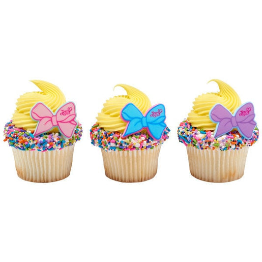 12 JOJO SIWA Cupcake Rings The Party's Here! Bows Cake Toppers Birthday Party Decoration Picks