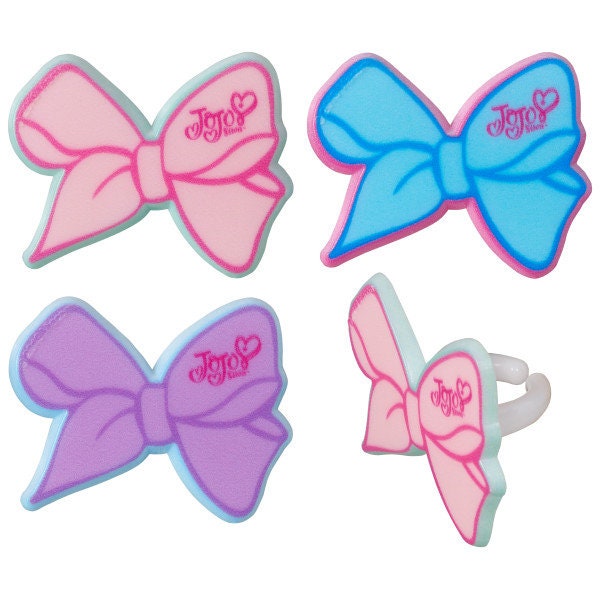 12 JOJO SIWA Cupcake Rings The Party's Here! Bows Cake Toppers Birthday Party Decoration Picks Craft Supply