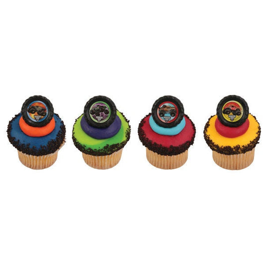 MONSTER JAM Cupcake Rings (12) Car Crushing Crashing Rally Cake Toppers Birthday Party Decoration Picks Craft Supply