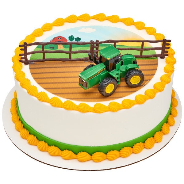 JOHN DEERE Cake Topper Tractor Farm Fence Birthday Party Cake Decoration Decoset