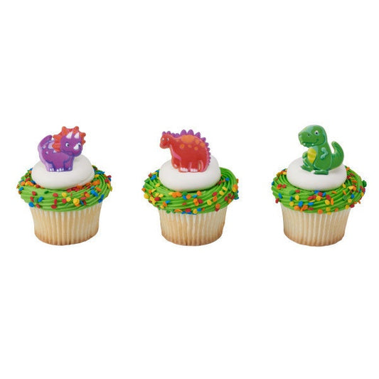 12 DINO PALS Cupcake Rings Dinosaur Birthday Cake Toppers Party Decoration Picks Craft Supply