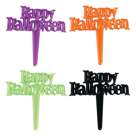 HAPPY HALLOWEEN Cupcake Picks (12) Cake Toppers Rings Party Craft Supply