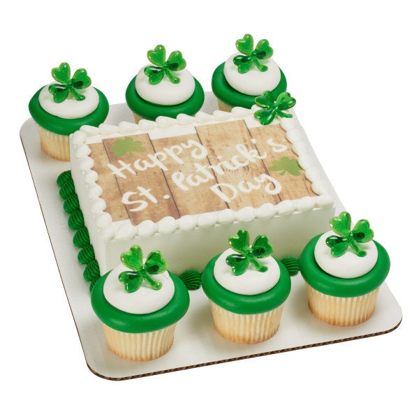 SHAMROCK GLITTER Cupcake Rings (12) Puffy Cake Toppers St. Patrick's Day Party Decoration Craft Supply